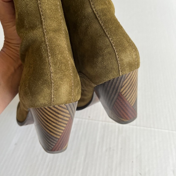 Frye Reed Sz 7M Olive Green Suede Side Zipper Tall Casual Dress Heeled Boots - Picture 2 of 12